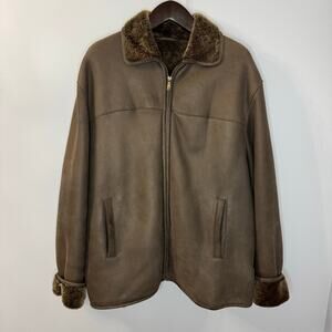 Bobby Jones Brown Suede Leather Coat Jacket Shearpa Lined Classic Men's XL